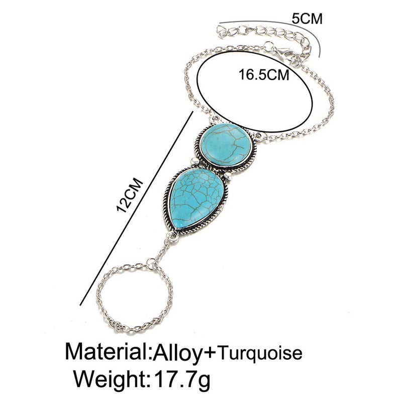 Jovono Boho Slave Bracelets Silver Turquoise Finger Ring Bracelets Summer Beach Hand Chain Jewelry for Women - Image 2
